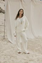womens cotton cream knit set front view
