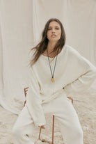 womens cotton cream knit set front view