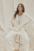 womens cotton cream knit set front view