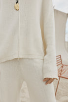 womens cotton cream knit set close up view