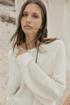 womens cotton cream knit top front view