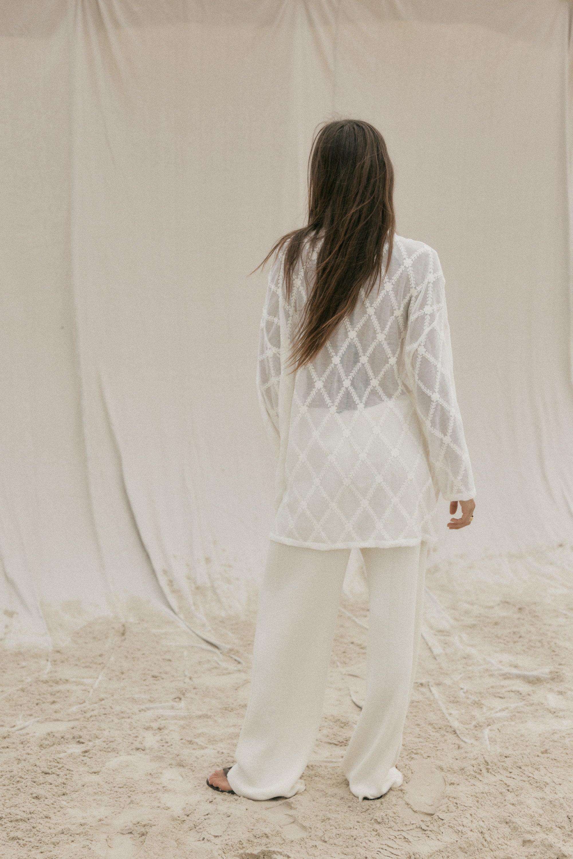 womens cotton natural lace shirt back view