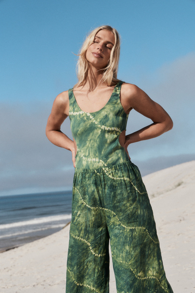 womens cotton tie dye green bodysuit 
