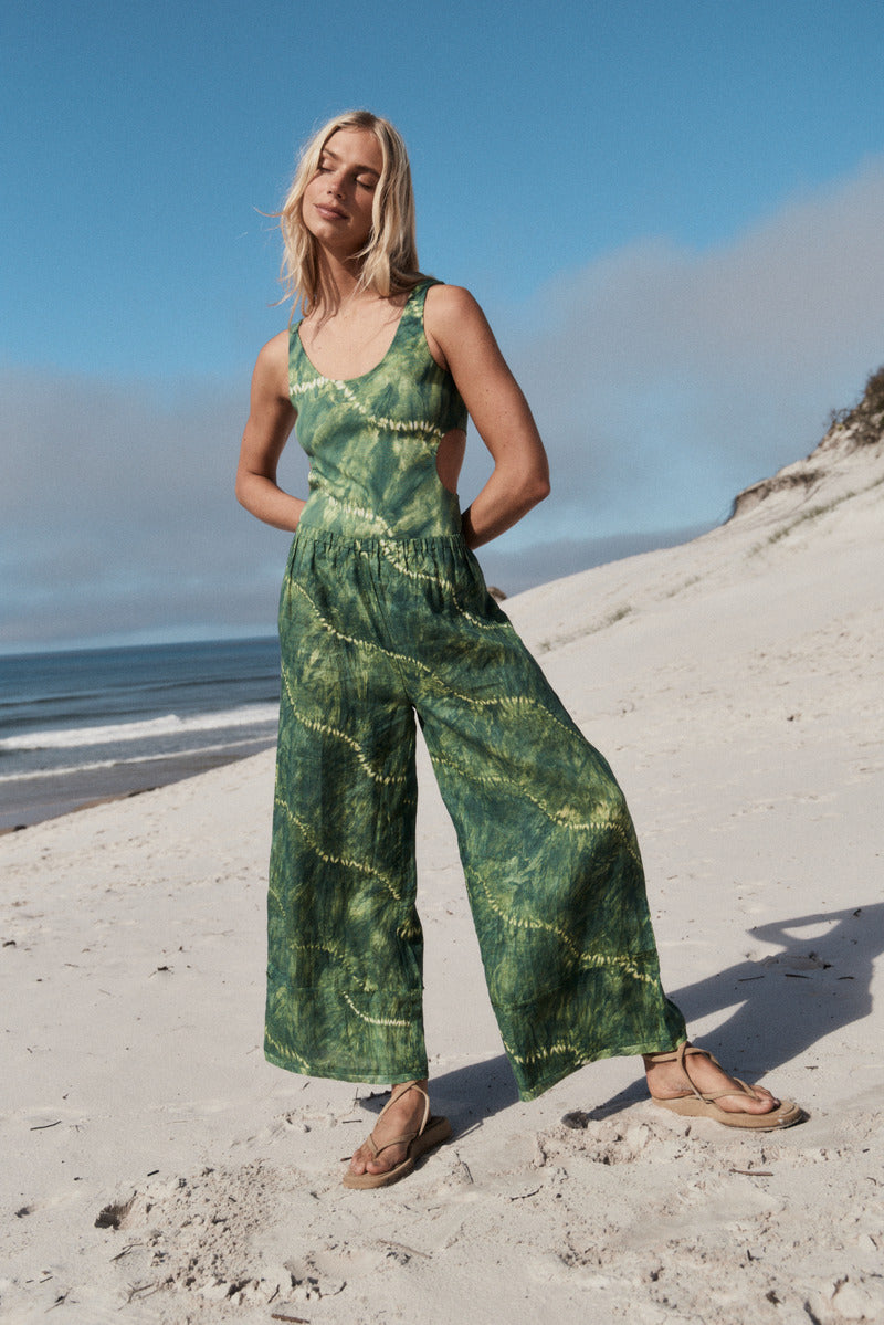 womens cotton tie dye green bodysuit 