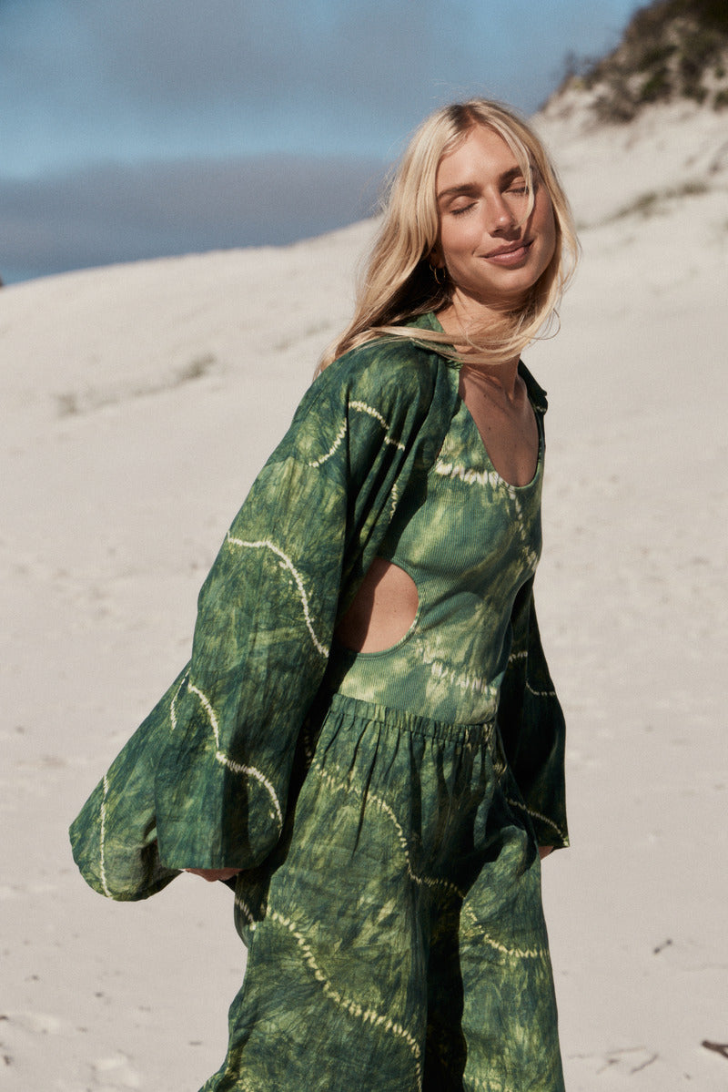 womens cotton tie dye green bodysuit 