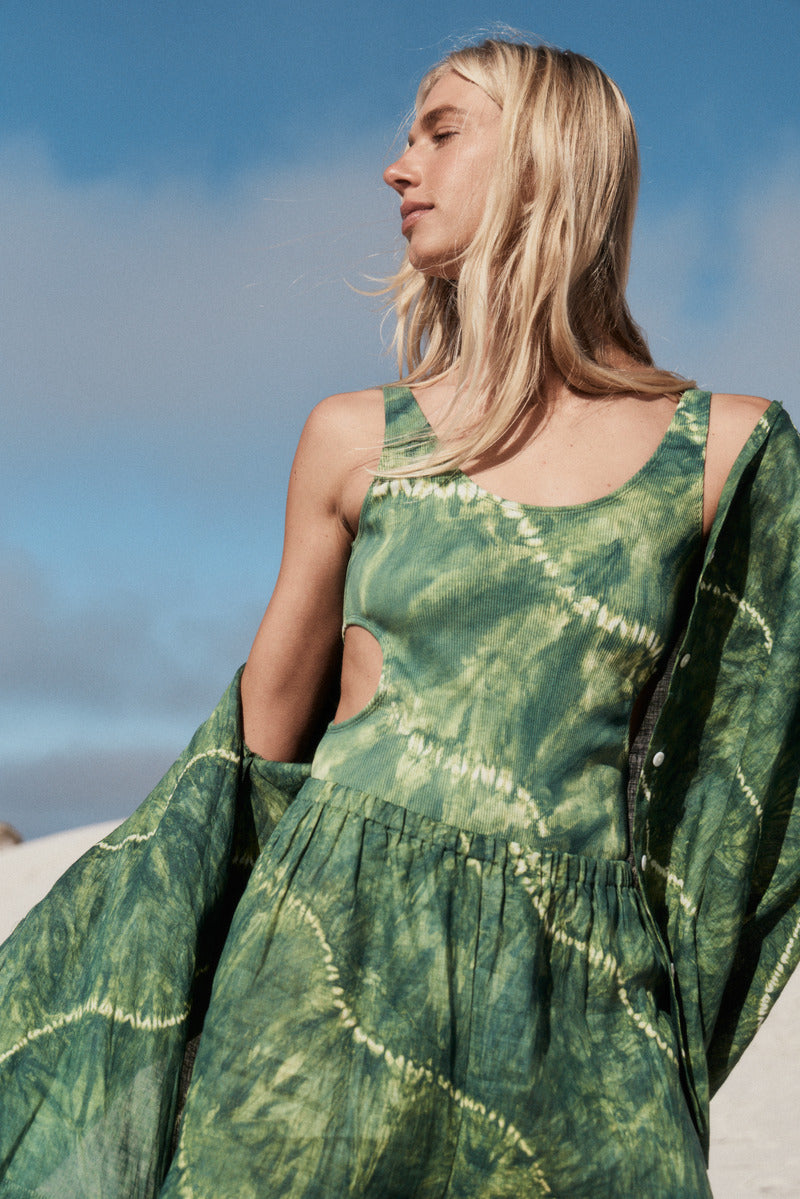 womens cotton tie dye green bodysuit 