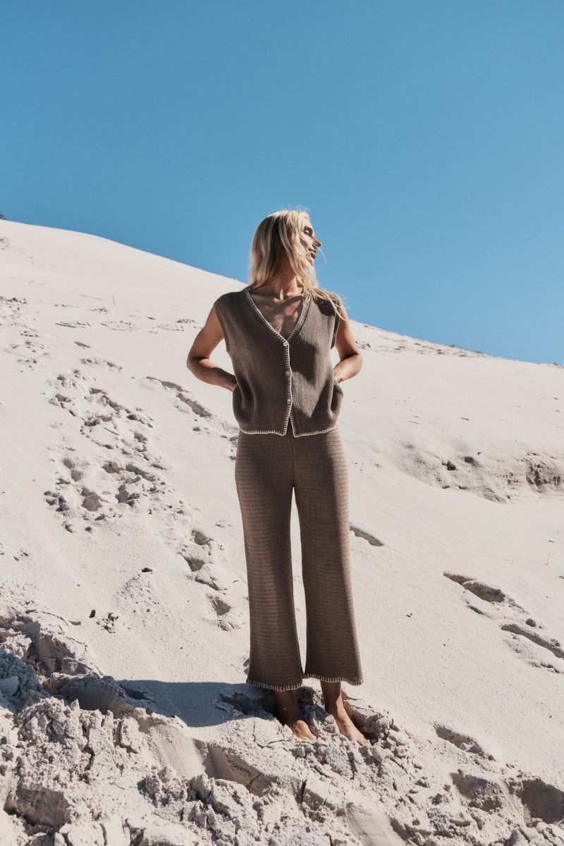 womens cotton knit v neck vest front view