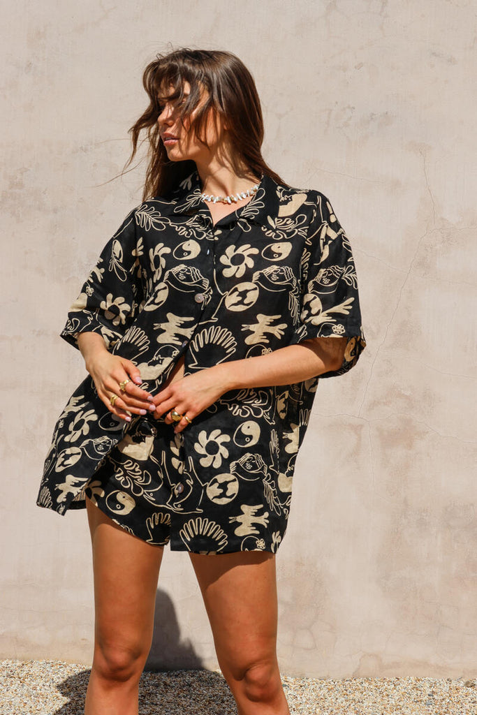 womens mini shirt dress charcoal print front view 