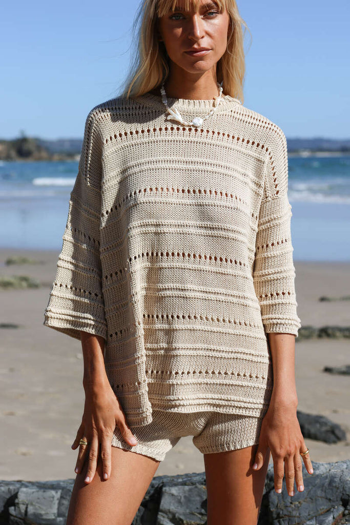 womens knit short oat hue front view