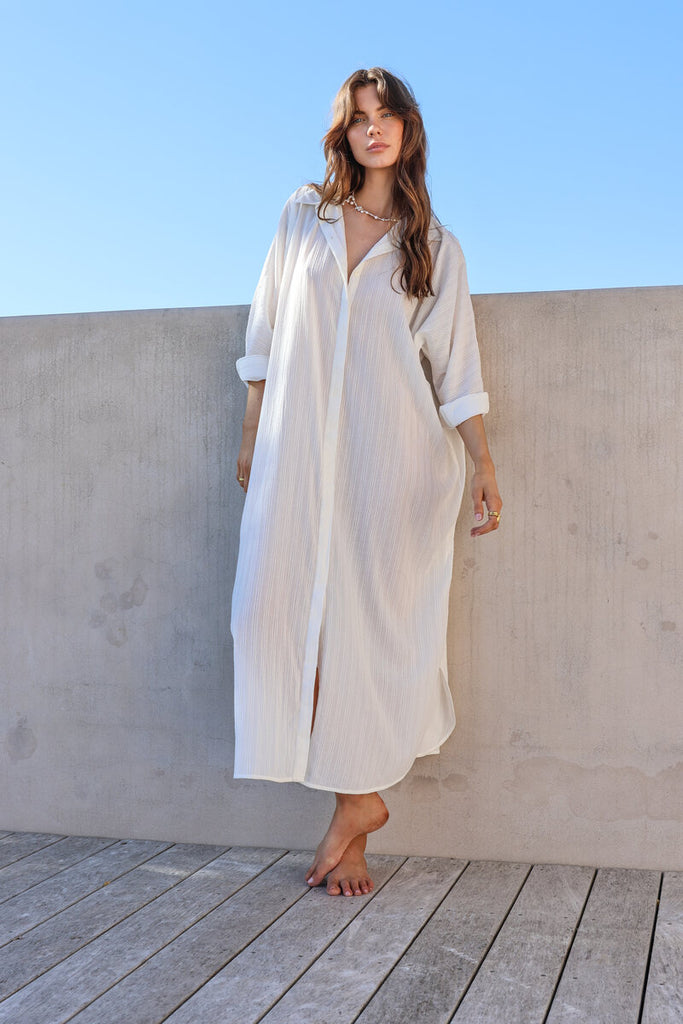 womens maxi dress white texture front view