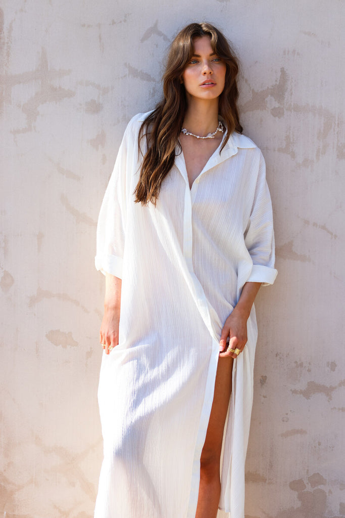 womens maxi dress white texture front view