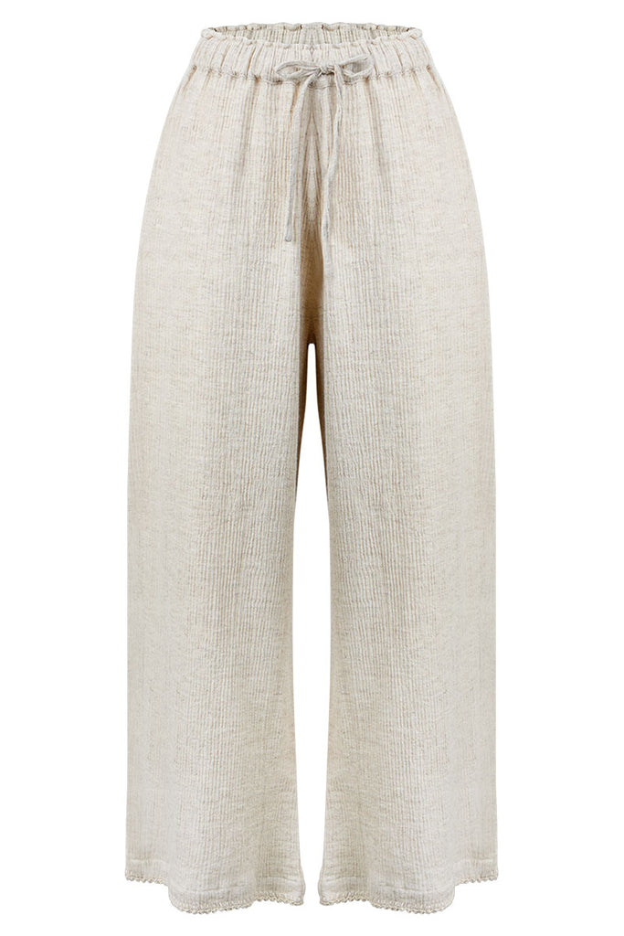 womens natural elasticated waist pant cotton linen blend front view