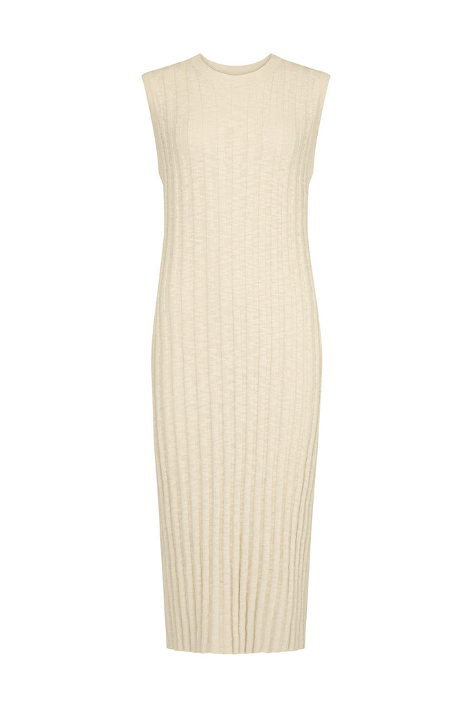 organic cotton knit maxi dress cream hue front view