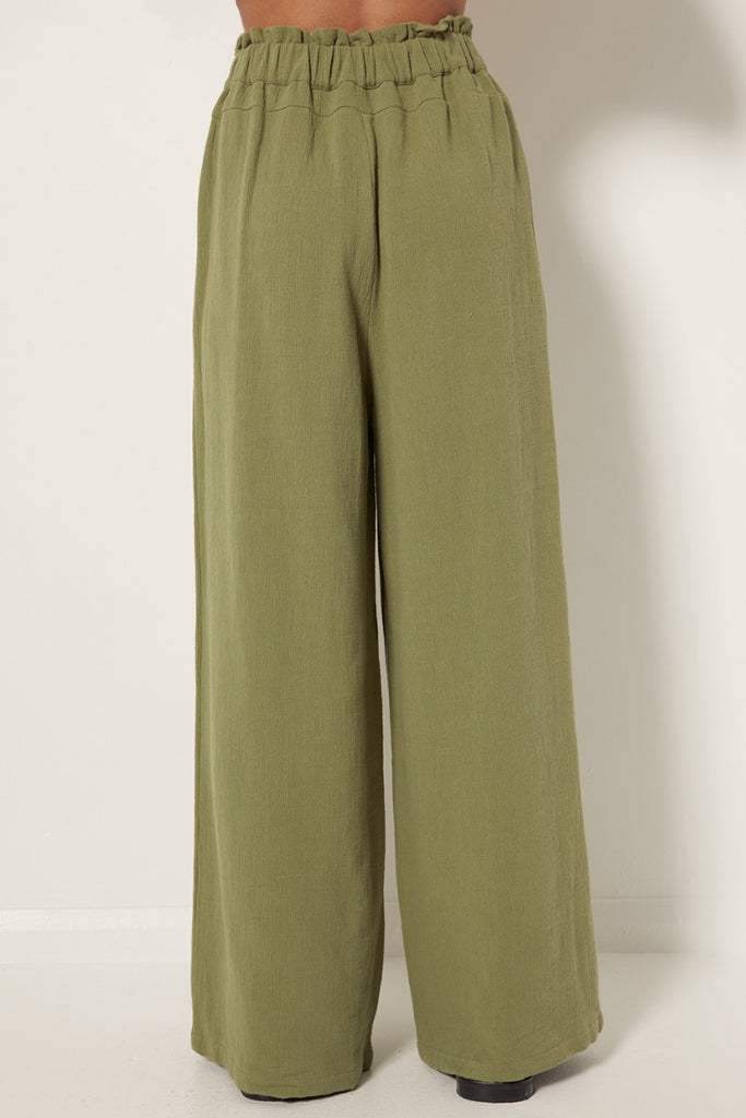 womens elasticated waist pant with pockets Khaki