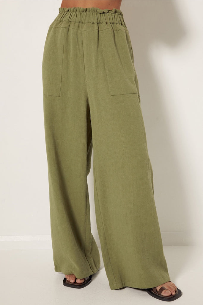 womens elasticated waist pant with pockets Khaki