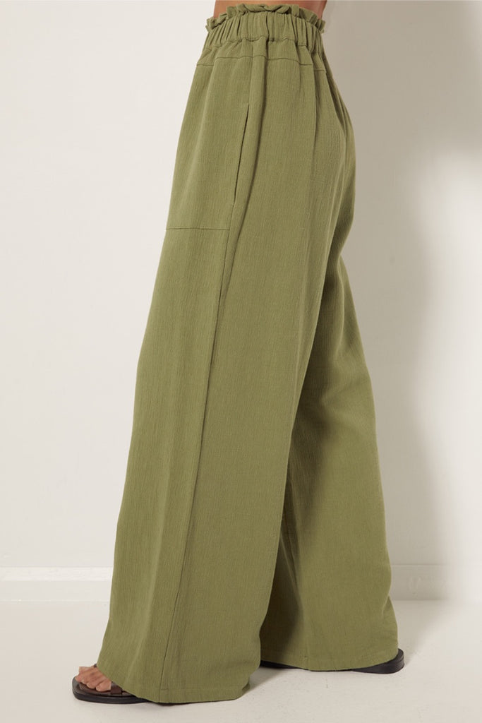 womens elasticated waist pant with pockets Khaki