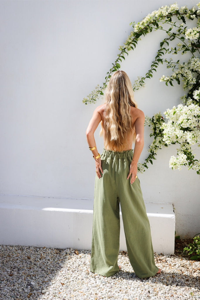 womens elasticated waist pant with pockets Khaki