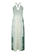 Womens tie dye green cotton hemp backless maxi dress 