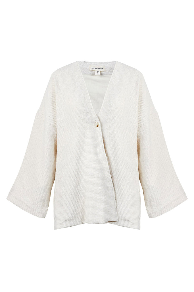 womens button feature jacket cream texture front view