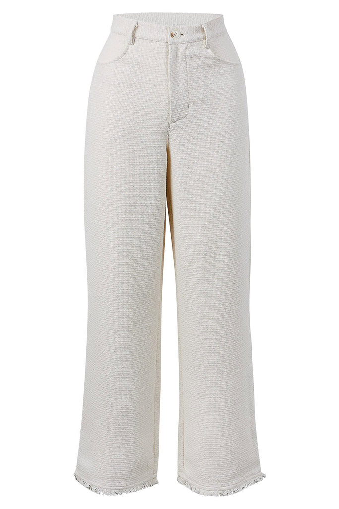 womens fixed waist pant cream texture front view