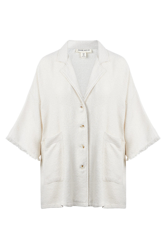womens cream texture shirt pocket detailing front view