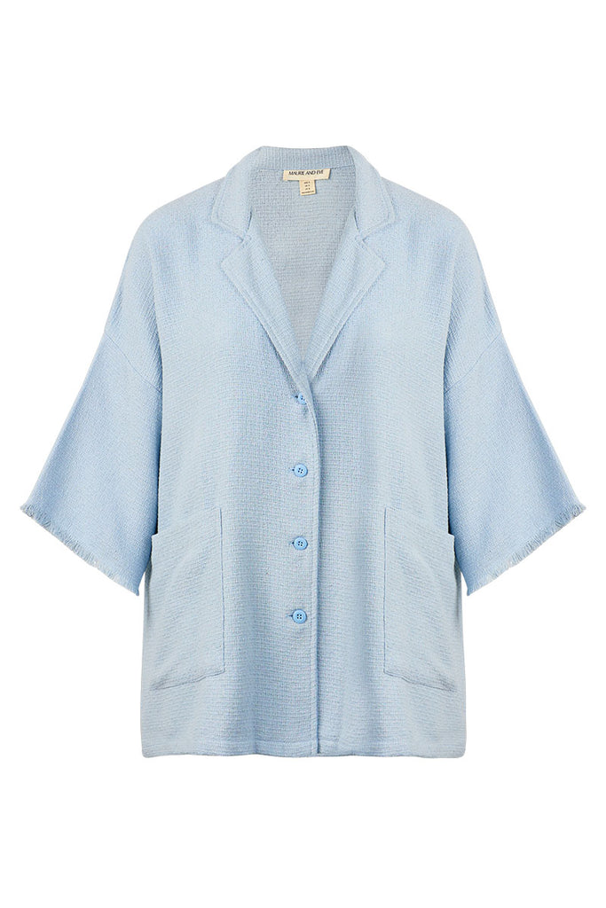 womens sky blue texture shirt pocket detailing front view