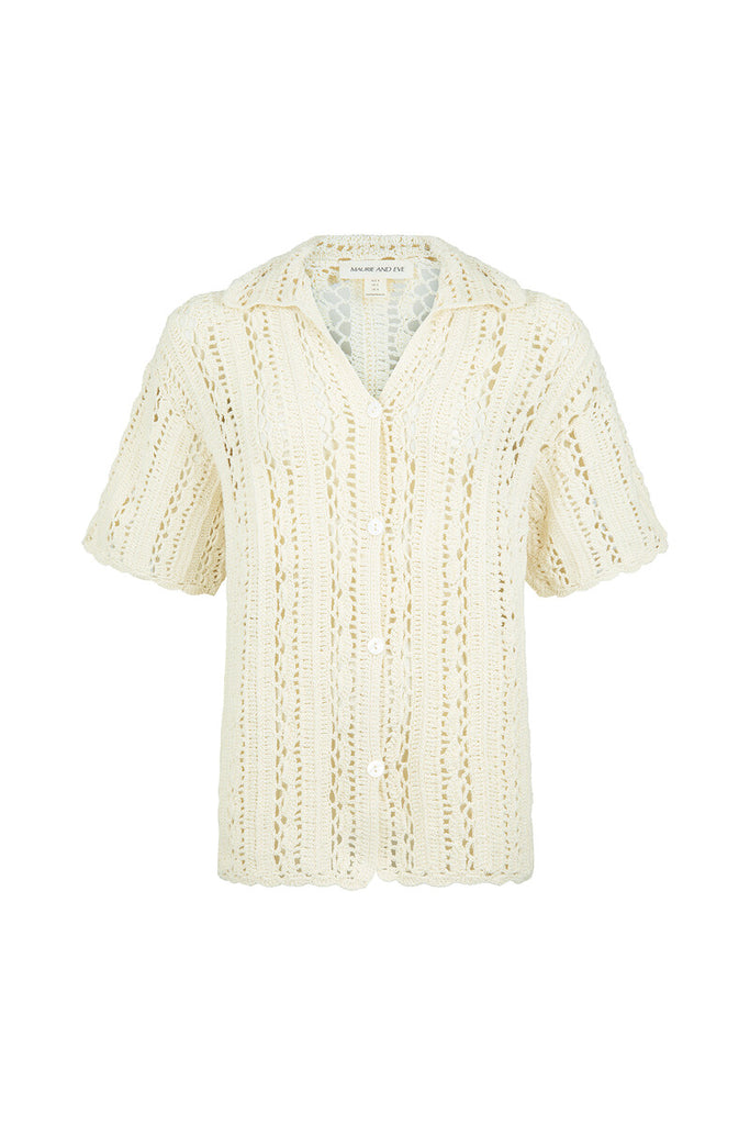 womens crochet ivory collared shirt front view 