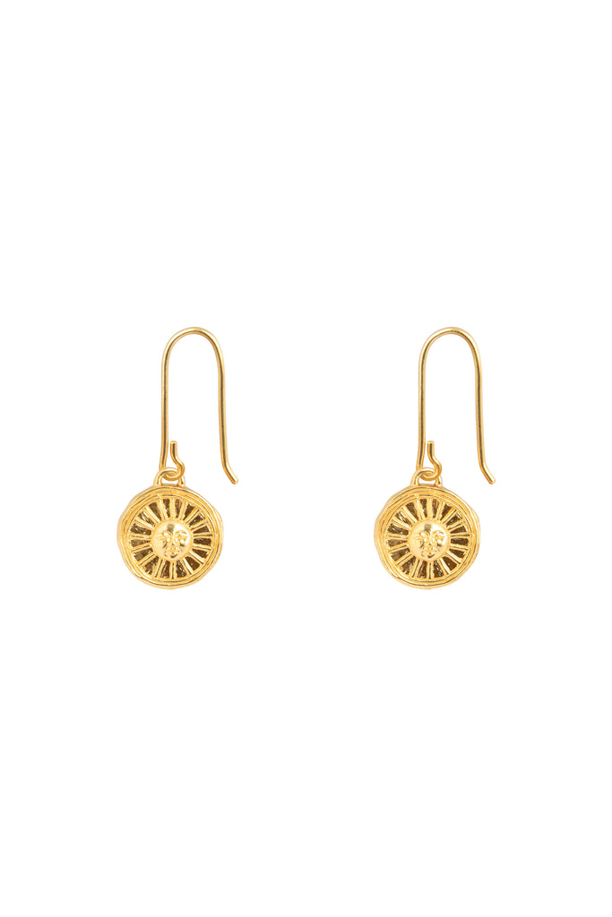 gold plaited earrings with engraved sun motif 