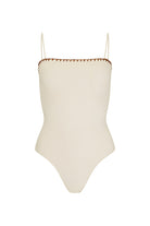 womens cream cotton bodysuit with spaghetti strap front view