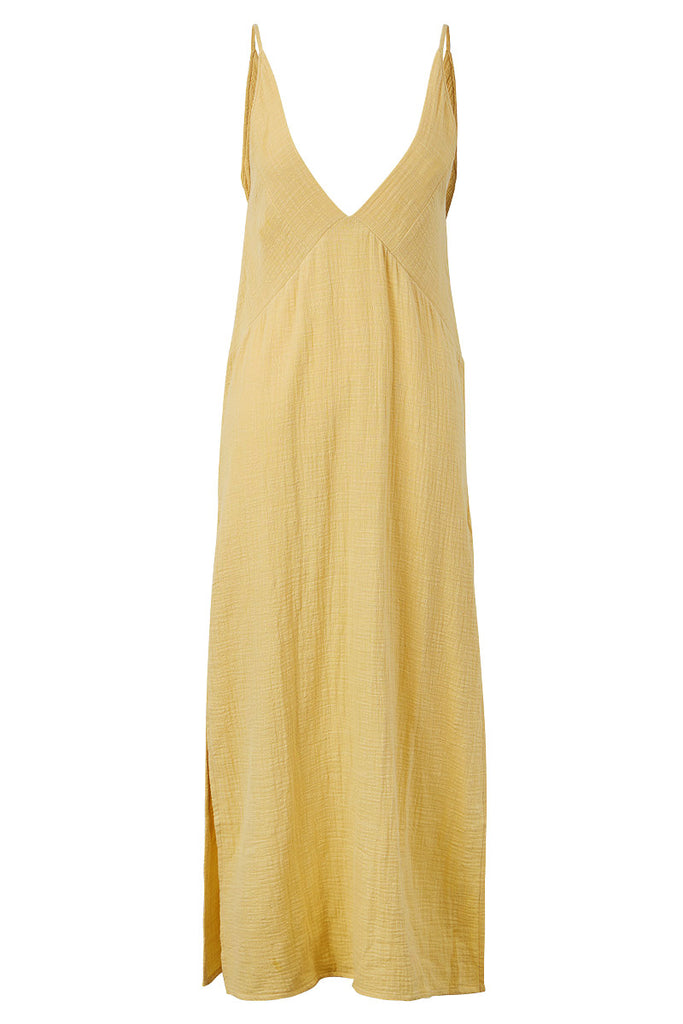 women's slip on midi dress rattan colour front view
