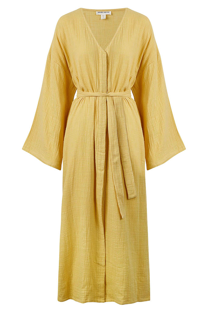 womens button up cotton maxi dress rattan colour front view