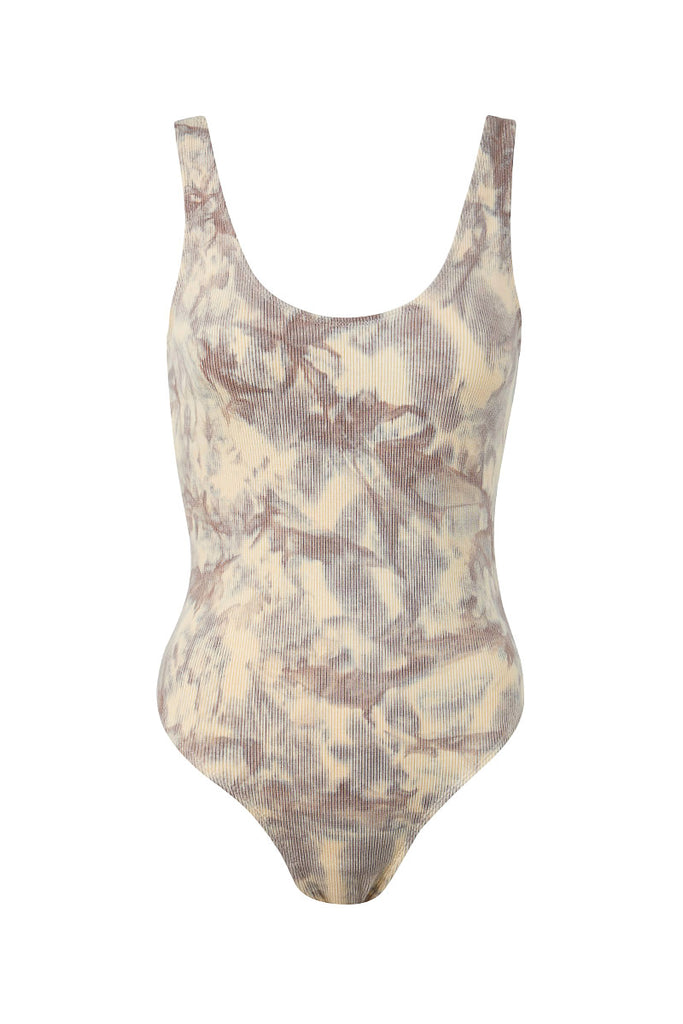 womens ribbed bodysuit taupe wash front view