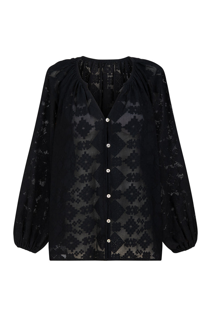 womens cotton lace blouse black front view
