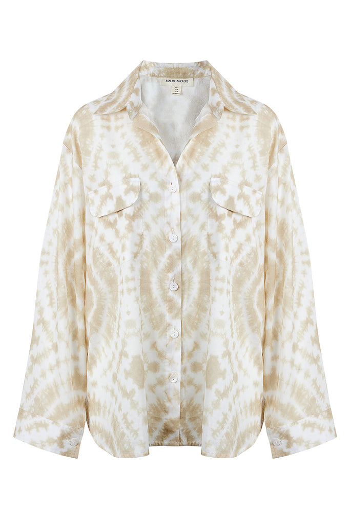 womens button up cotton shirt tie dye print front view