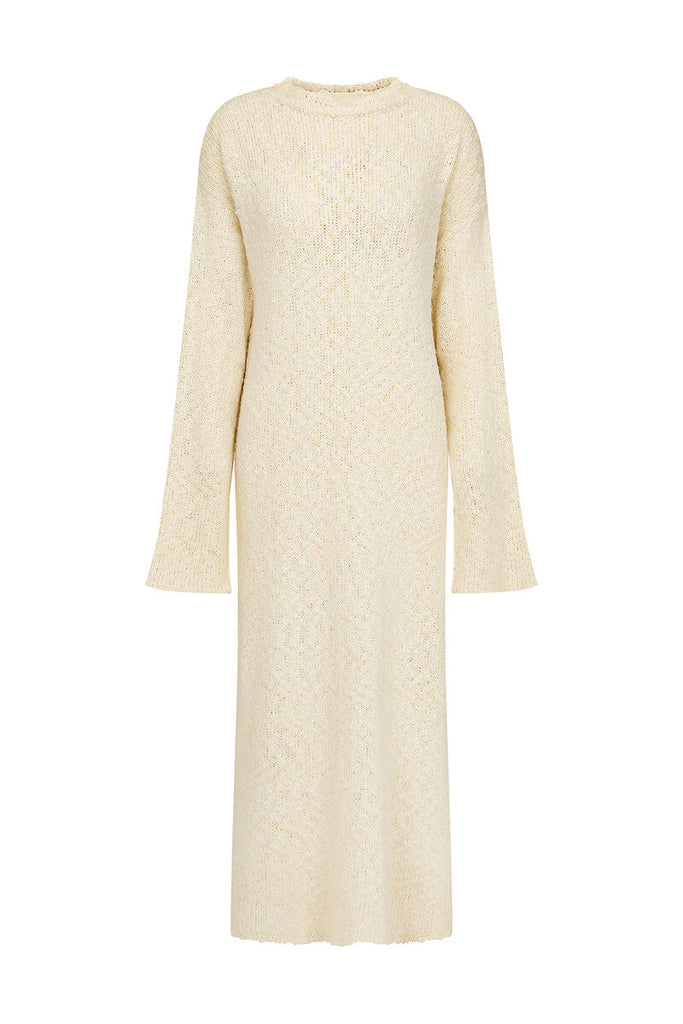 women's white knit dress front view