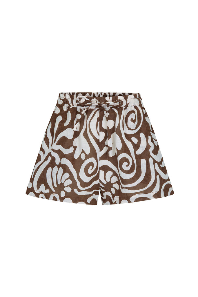 womens brown coral print short front view