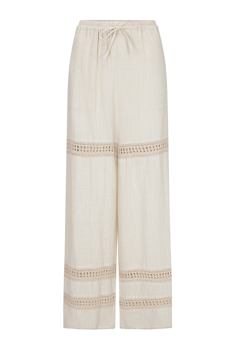womens cotton crochet panel pant natural hue front view