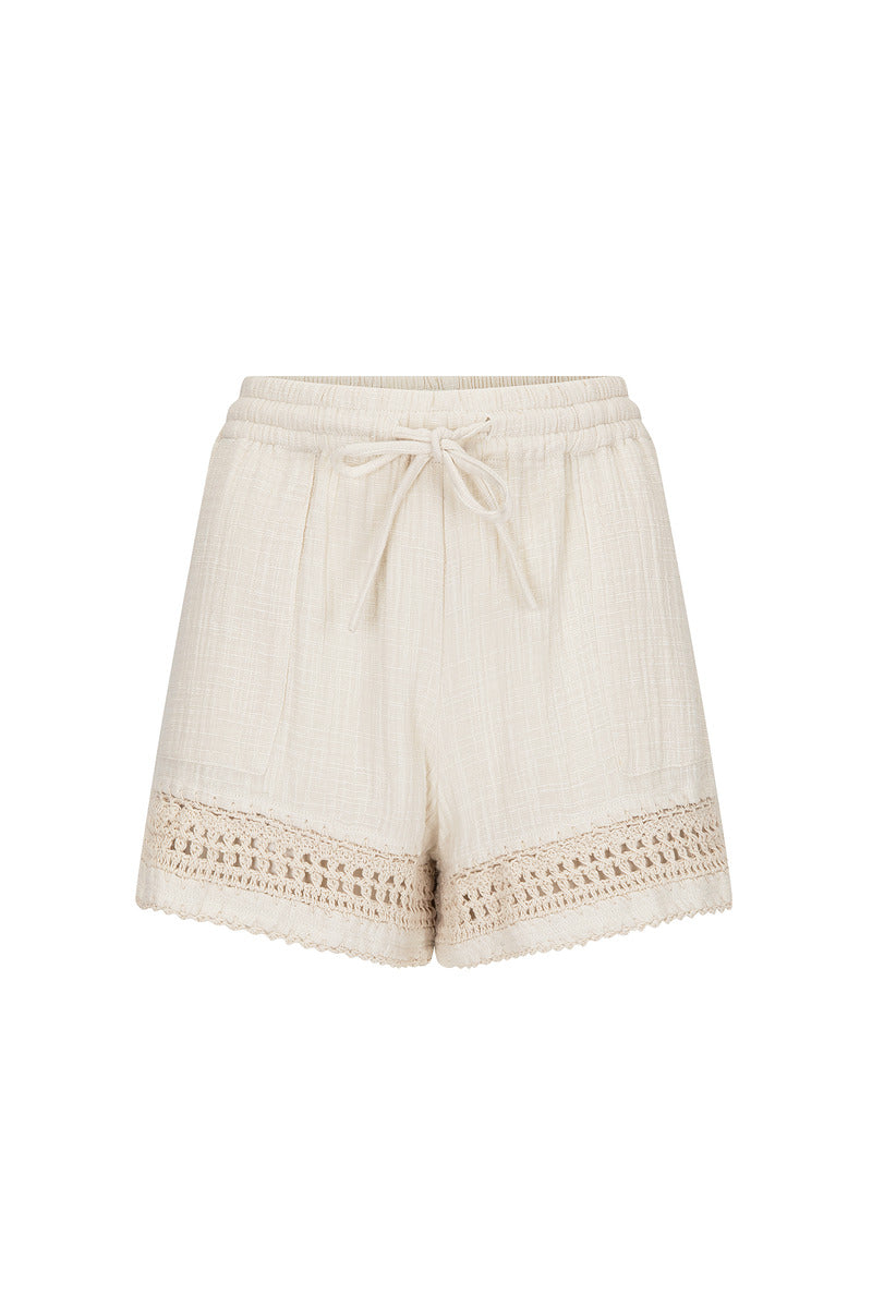 womens cotton crochet short with drawstring front view
