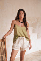 womens cotton crochet short with drawstring front view
