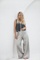 women's linen fixed wide leg pant