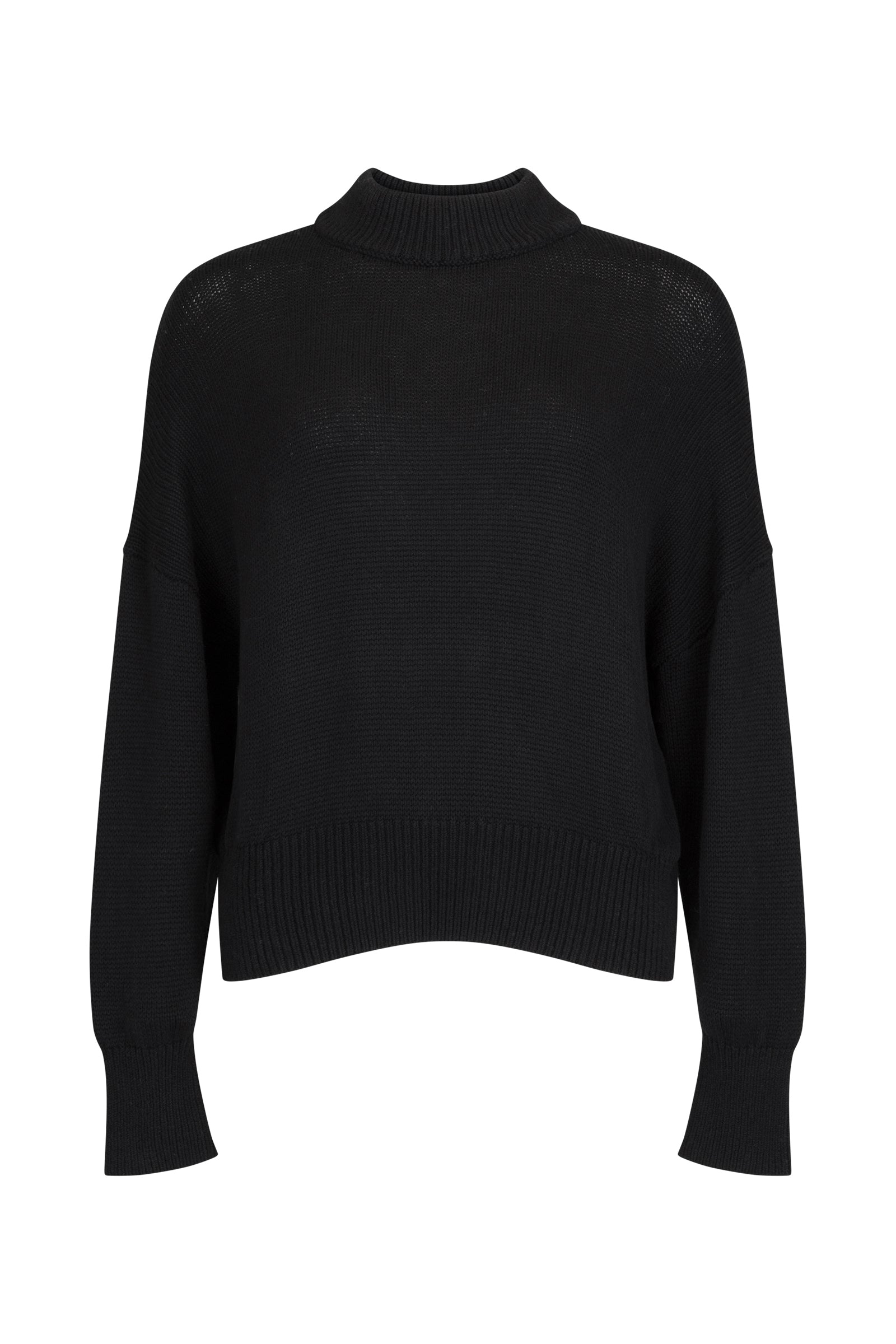 Women's black merino wool blend knit jumper front view