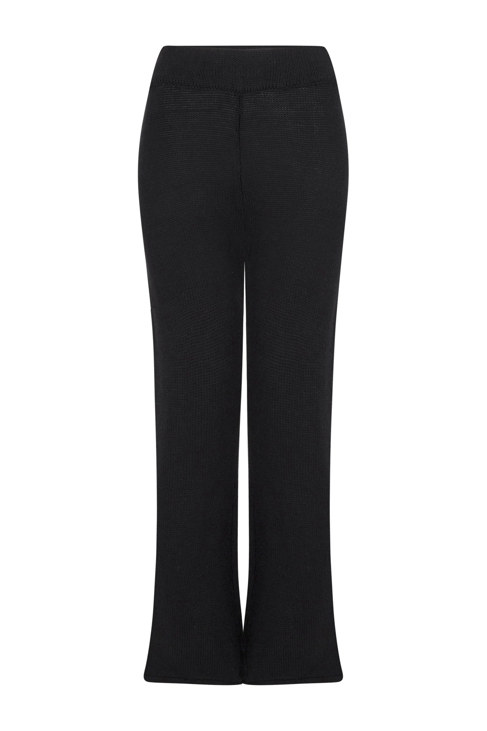 Women's black merino wool blend knit pant front view