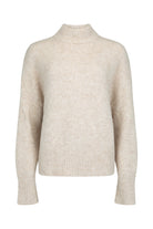 Womens beige wool blend crew neck jumper front view