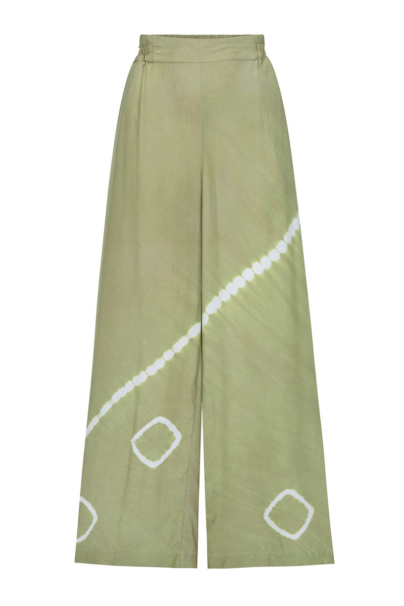 women's tie dye green flared pant front view