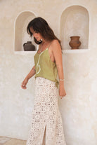 women's green tie dye cami with crochet skirt