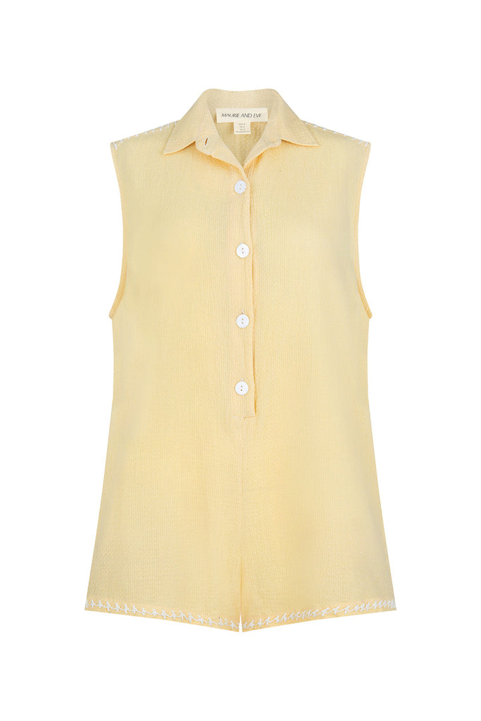 cotton yellow jumpsuit short sleeve 
