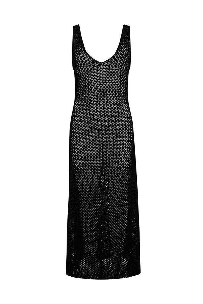 womens black knit maxi dress front view
