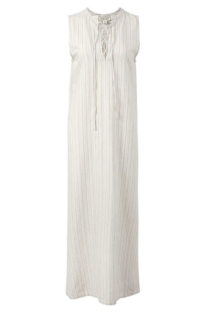 womens sleeveless high neck maxi dress natural stripe front view