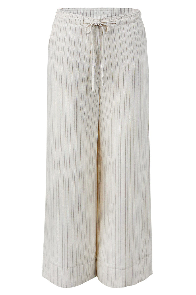 womens fixed waist pant set natural stripe front view