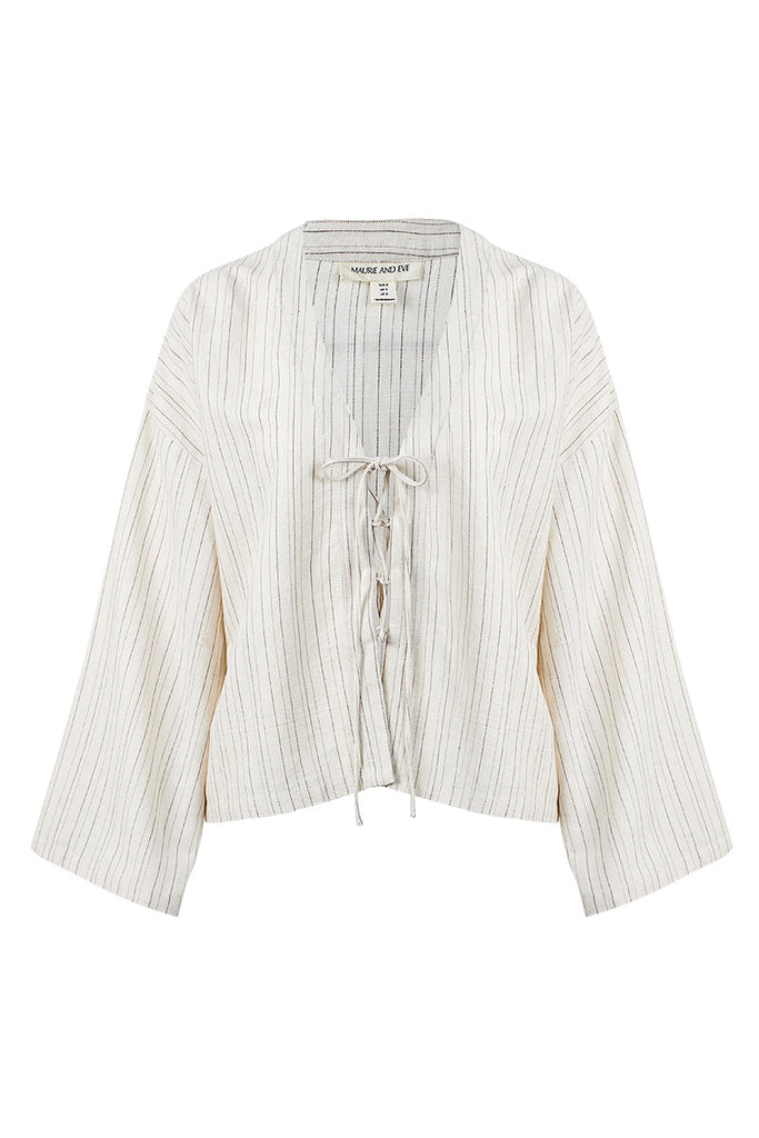 womens tie top natural stripe front view 
